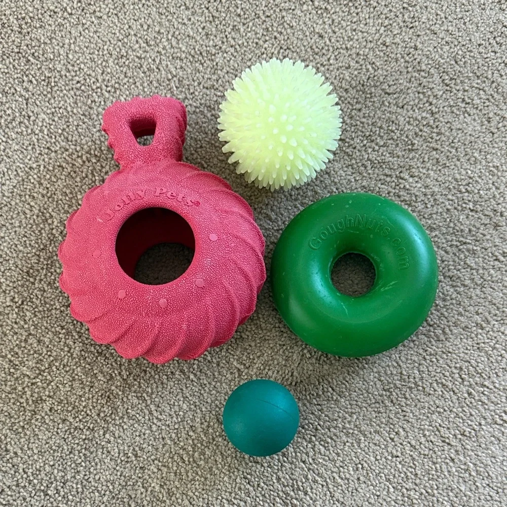 Durable Dog Chew & Fetch Toy Set - Pink, Green, Yellow
